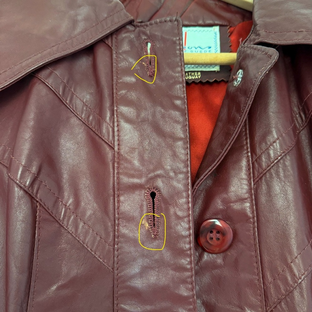 Vintage Y2K 70s Retro Wilson Leather‎ Burgundy Leather Trench Coat XS-S - Picture 7 of 9